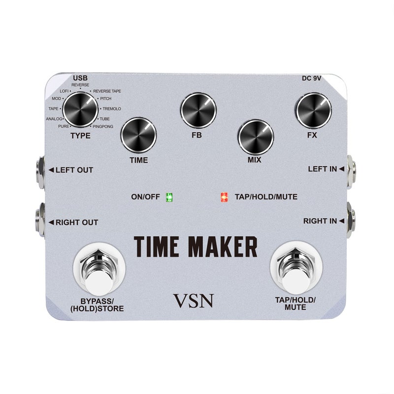 VSN Guitar Delay Pedal Time Maker 11 Types of Ultimate Delay Pedals Bass Guitar Effect Pedal with Tap Tempo True Bypass