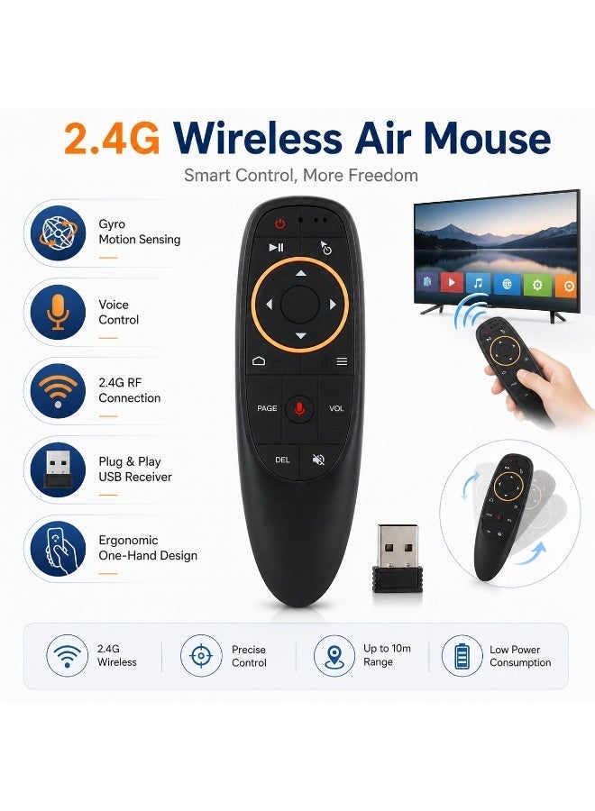 ريموت ذكي G10 مع خاصية التحكم الصوتي وحساس الجيروسكوب – ماوس هوائي لاسلكي 2.4G مع ميكروفون لأجهزة الكمبيوتر والتلفزيون الذكي وصناديق أندرويد والوسائط والأجهزة اللوحية والألعاب - Image 2