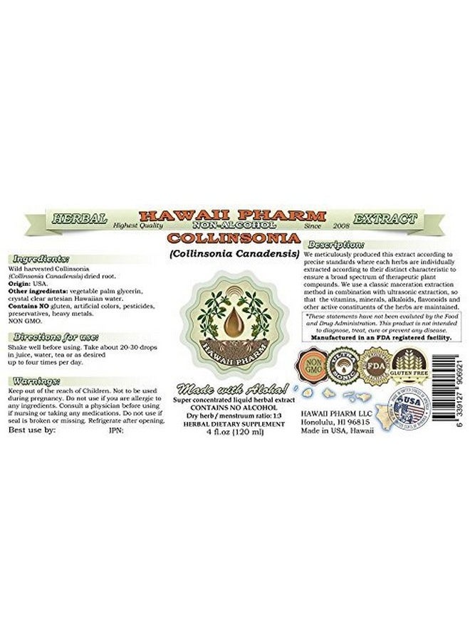 HawaiiPharm - Collinsonia Alcoholfree Liquid Extract Collinsonia (Collinsonia Canadensis) Dried Root Glycerite Hawaii Pharm Natural Herbal Supplement 2 Oz - Image 1