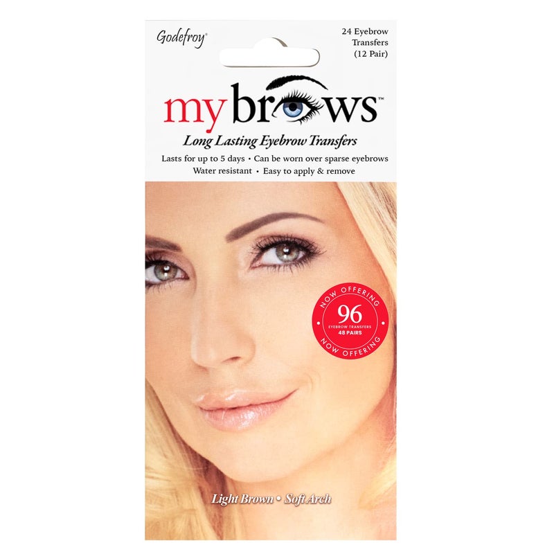 Godefroy MyBrows Long Lasting Eyebrow Transfers Soft Arch Light Brown 48Pairs of Brows 96 Individual transfers