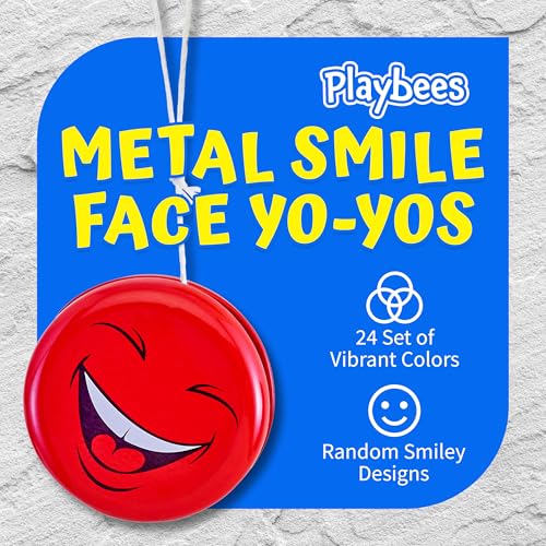 Playbees Metal Smiley Faces YoYos Set of 12 2 Inch for Kids Assorted Colors Emoticon Bulk for Beginners Ideal for Party Favors Party Bag Collection Birthday Giveaways - Image 5