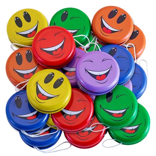Playbees Metal Smiley Faces YoYos Set of 12 2 Inch for Kids Assorted Colors Emoticon Bulk for Beginners Ideal for Party Favors Party Bag Collection Birthday Giveaways - Image 1