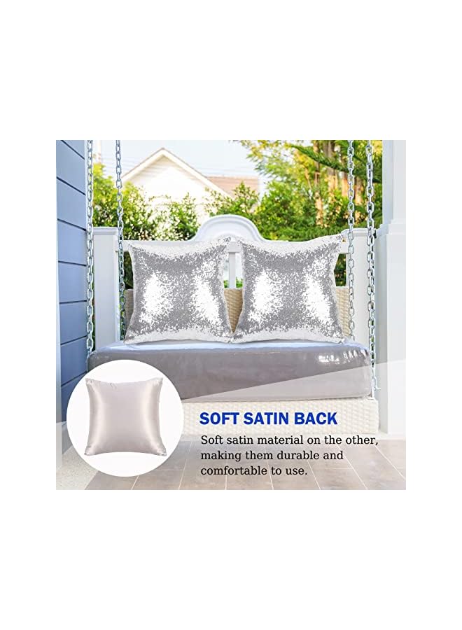 SYOSI Sparkling Sequins Pillow Cover s, SYOSI, Luxury Home Satin Throw Pillow Cover s Set of 2 Hidden Zipper Pillow Case for Couch Wedding Bed Living Room Party Sofa Decor (Silver, 18"x18") - Image 3