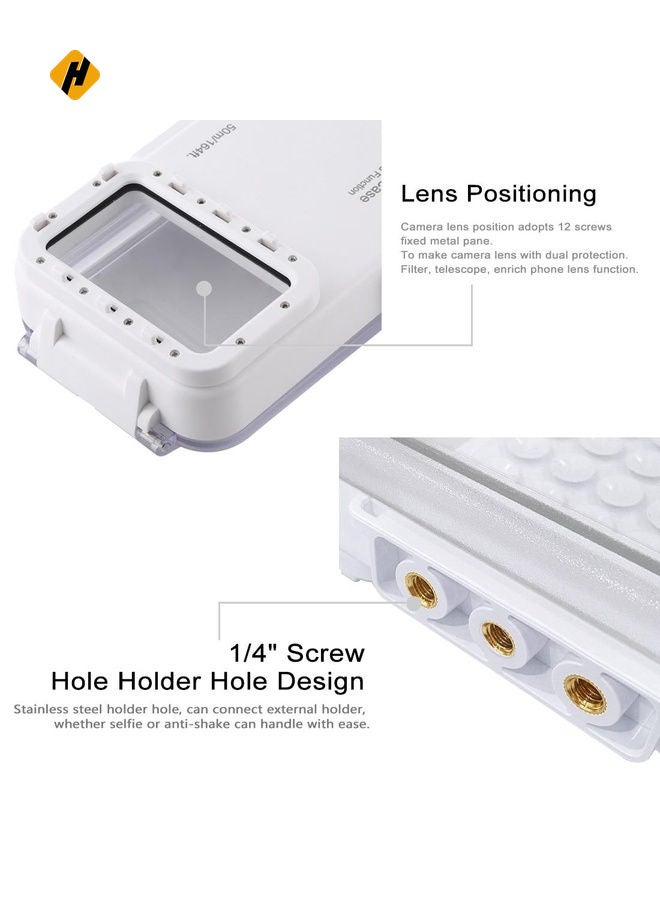PULUZ 45m/147ft Waterproof Diving Case Photo Video Taking Underwater Housing Cover for iPhone 16 / 16 Pro / 15 / 15 Pro, Galaxy, Huawei, Xiaomi, Google Android OTG Smartphones with Type-C Port(White)