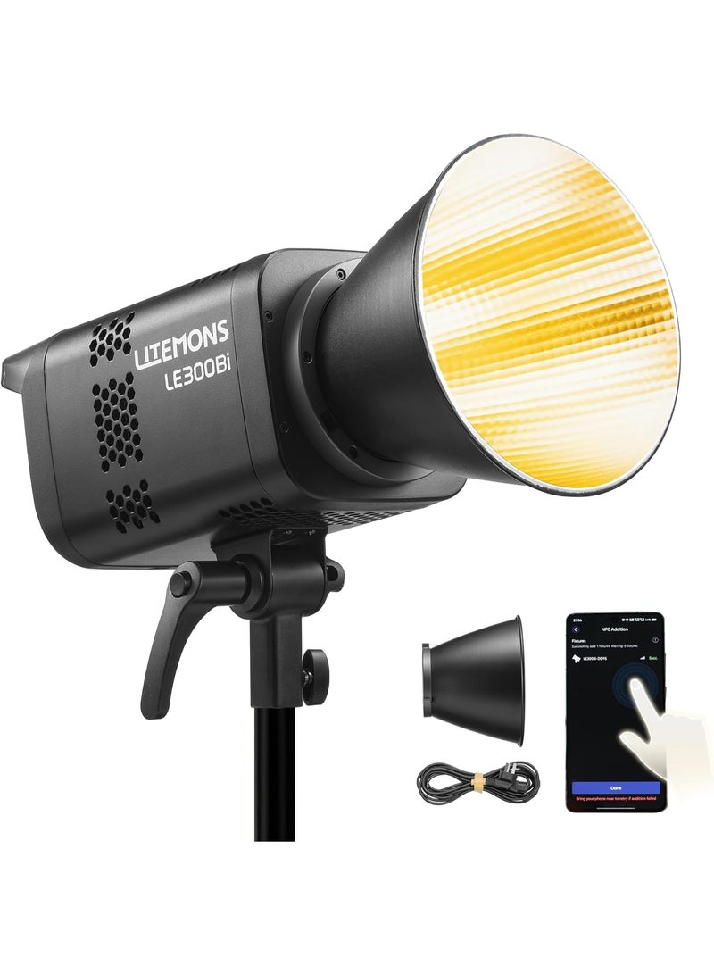 Godox Litemons LE300Bi LED Video Light 320W Bi Colour 2800K 6500K Bowens Mount Studio Lighting 58900lux at 5600K App Control NFC DMX CRMX Black - Image 1