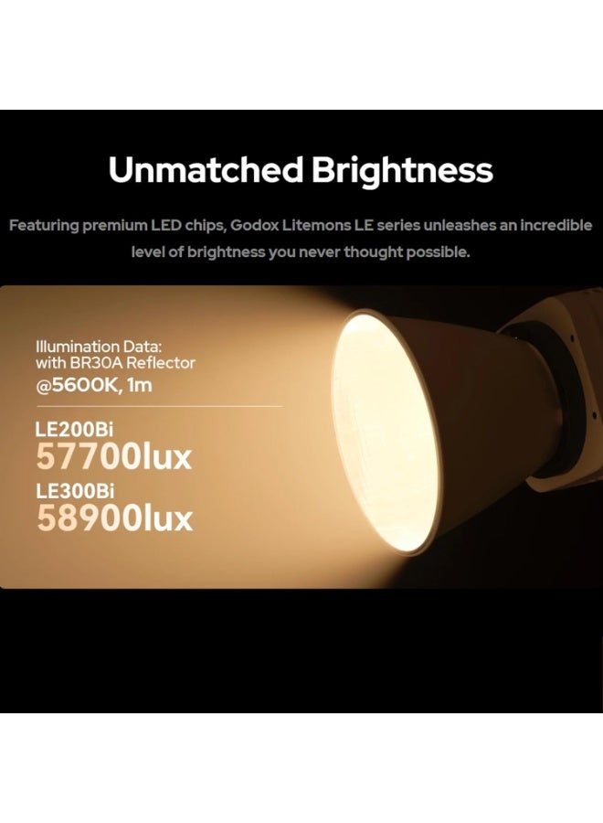 Godox Litemons LE300Bi LED Video Light 320W Bi Colour 2800K 6500K Bowens Mount Studio Lighting 58900lux at 5600K App Control NFC DMX CRMX Black - Image 2