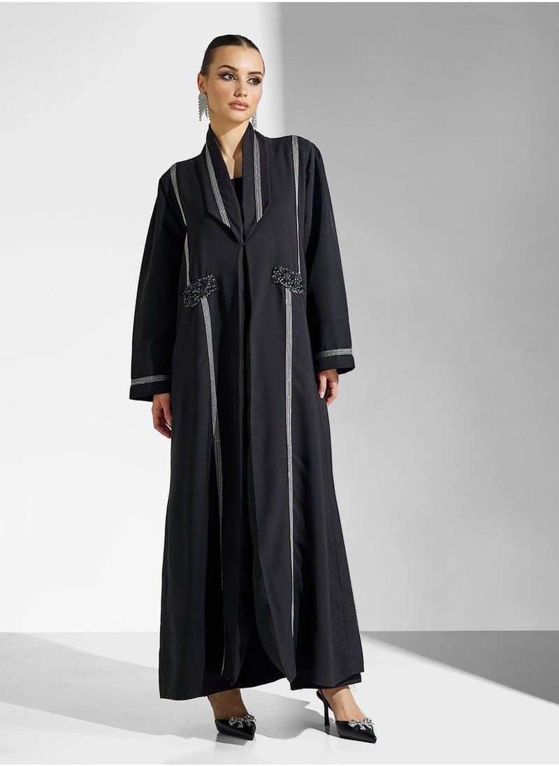 hayas closet Collared Abaya with Flared Sleeve  - Image 1