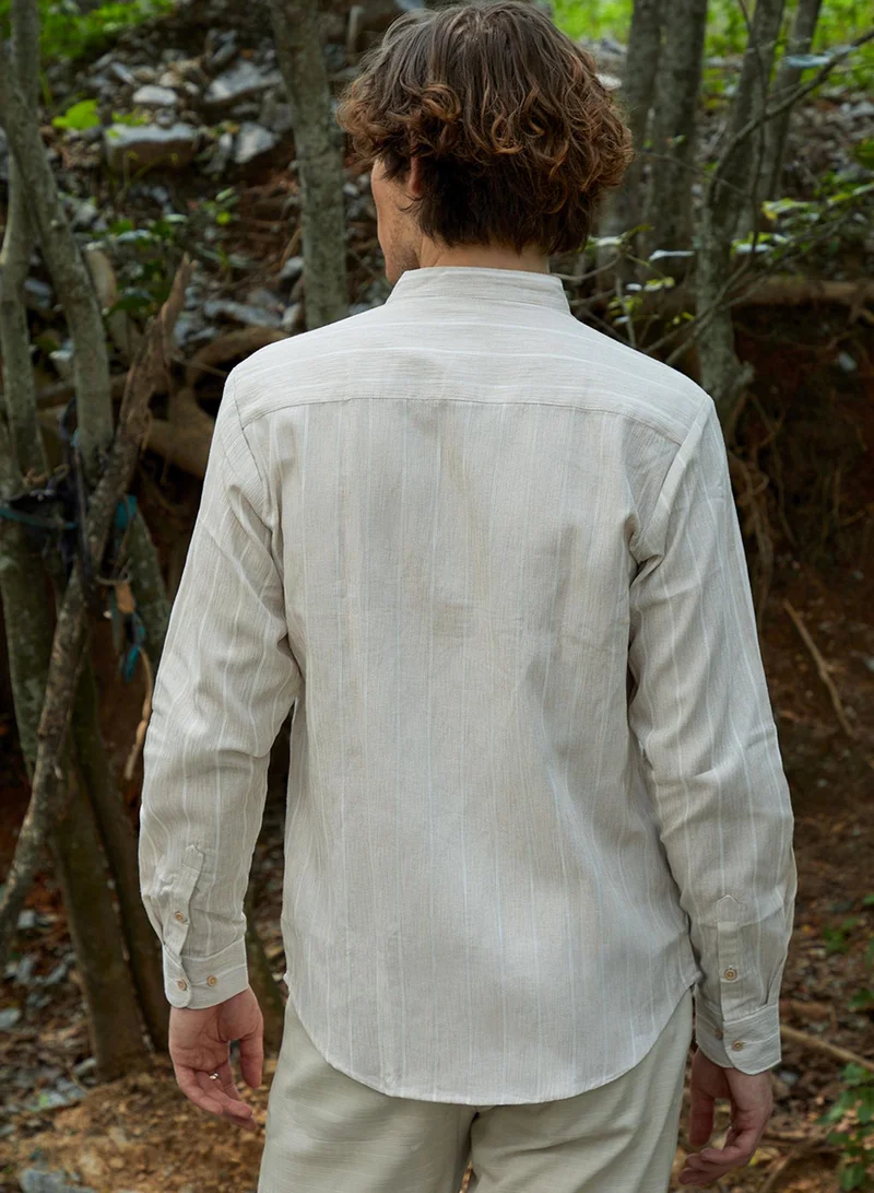 كامبوس سوترا Men's Saltbox Beige Pencil-Striped Shirt