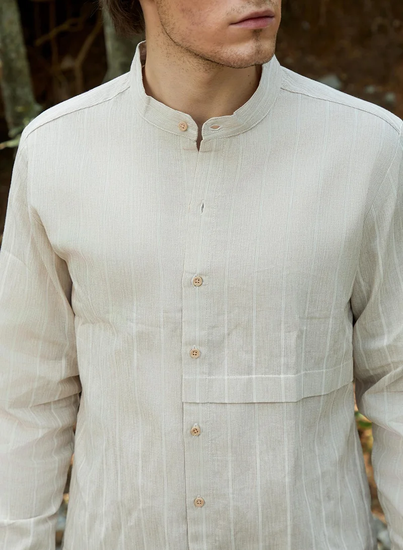 كامبوس سوترا Men's Saltbox Beige Pencil-Striped Shirt