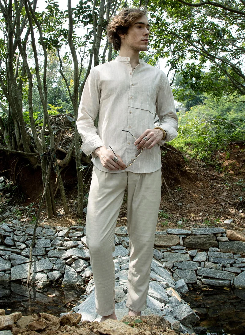 كامبوس سوترا Men's Saltbox Beige Pencil-Striped Shirt