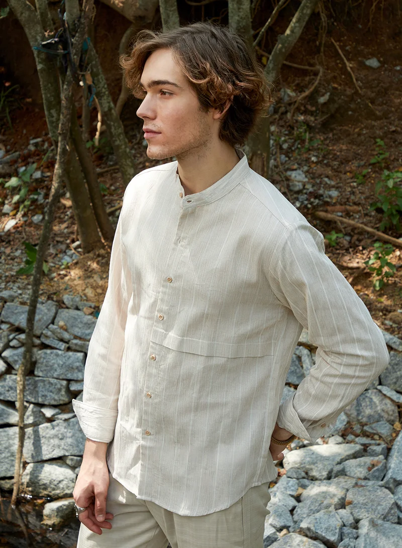 كامبوس سوترا Men's Saltbox Beige Pencil-Striped Shirt