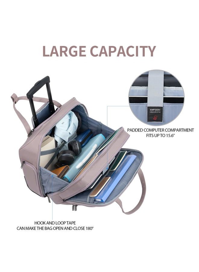 EMPSIGN Rolling Laptop Bag Women with Wheels, Rolling Briefcase for Women Fits Up to 15.6 Inch Laptop Briefcase on Wheels, Water-Repellent Overnight Rolling Computer Bag with RFID Pockets, Grey Pink - Image 3