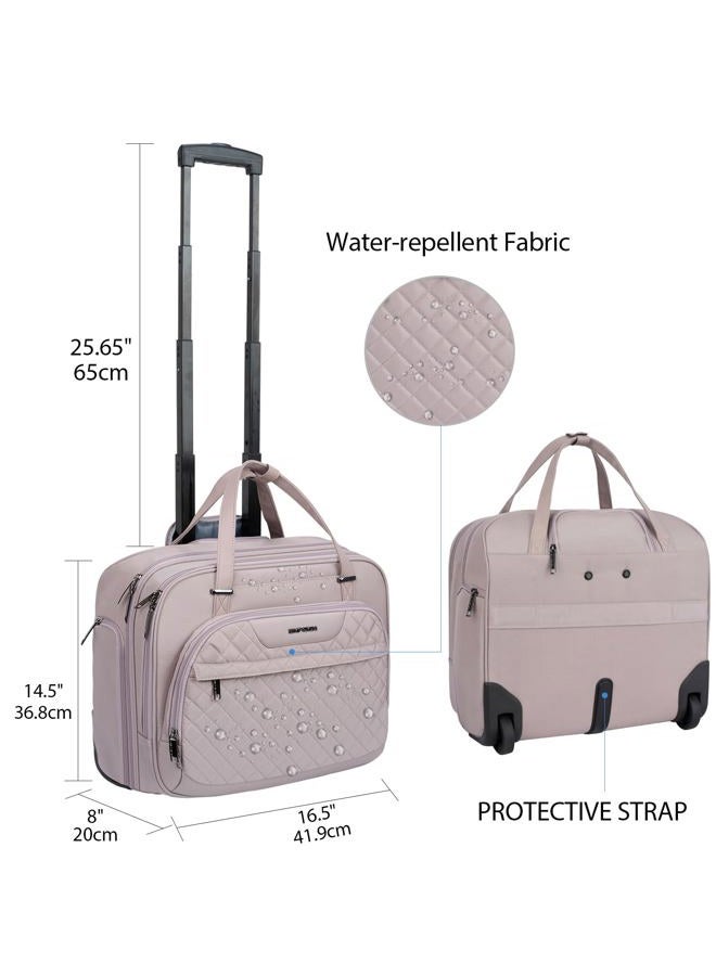 EMPSIGN Rolling Laptop Bag Women with Wheels, Rolling Briefcase for Women Fits Up to 15.6 Inch Laptop Briefcase on Wheels, Water-Repellent Overnight Rolling Computer Bag with RFID Pockets, Grey Pink - Image 2