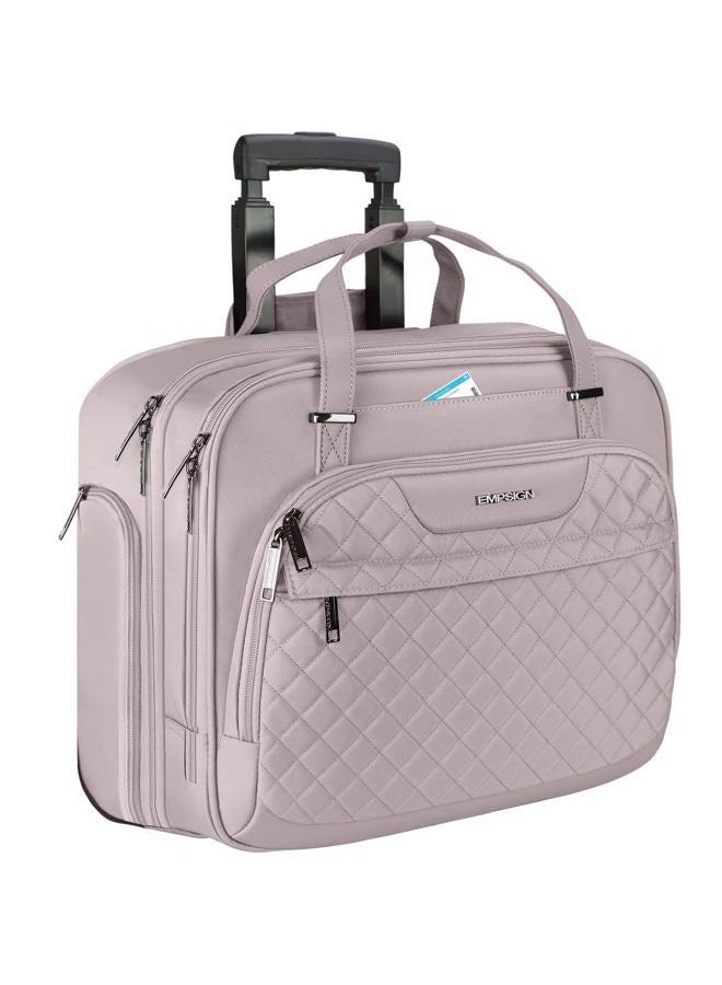 EMPSIGN Rolling Laptop Bag Women with Wheels, Rolling Briefcase for Women Fits Up to 15.6 Inch Laptop Briefcase on Wheels, Water-Repellent Overnight Rolling Computer Bag with RFID Pockets, Grey Pink - Image 1