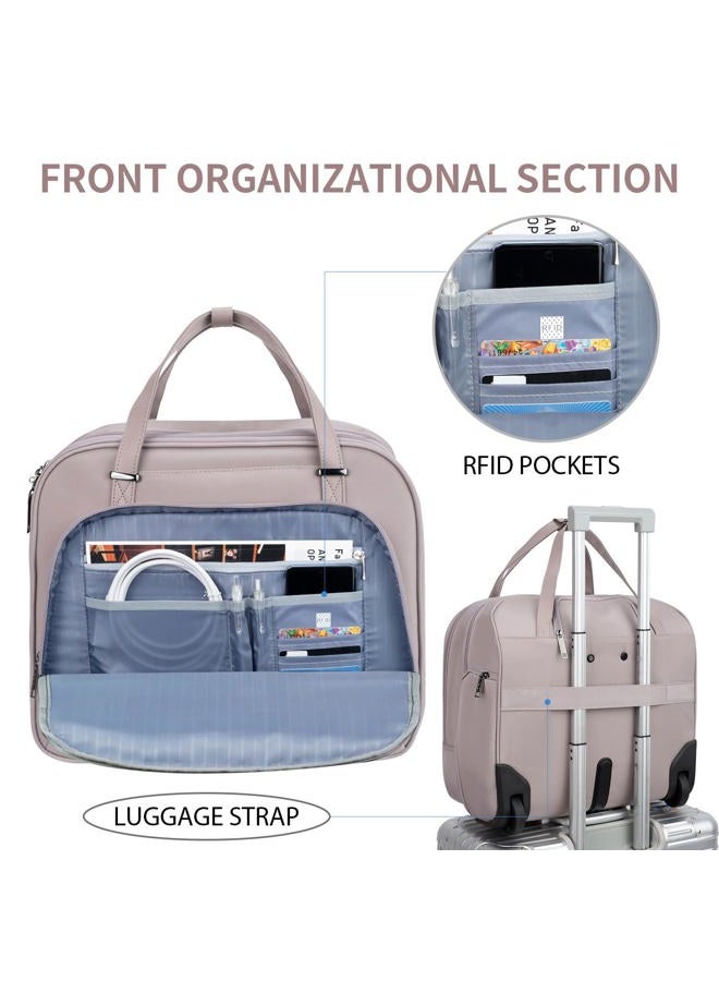 EMPSIGN Rolling Laptop Bag Women with Wheels, Rolling Briefcase for Women Fits Up to 15.6 Inch Laptop Briefcase on Wheels, Water-Repellent Overnight Rolling Computer Bag with RFID Pockets, Grey Pink - Image 5