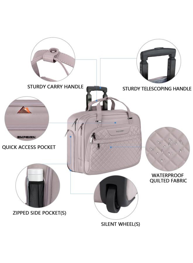 EMPSIGN Rolling Laptop Bag Women with Wheels, Rolling Briefcase for Women Fits Up to 15.6 Inch Laptop Briefcase on Wheels, Water-Repellent Overnight Rolling Computer Bag with RFID Pockets, Grey Pink - Image 4
