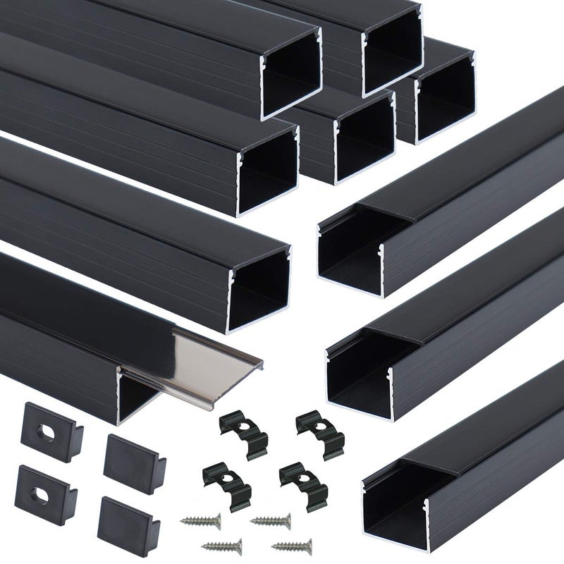 Muzata 10Pack 6.6FT/2M Plus-Size LED Channel Black LED Strip Diffuser Channel with Transparent Smoky Black Cover U103 BB 2M - Image 1