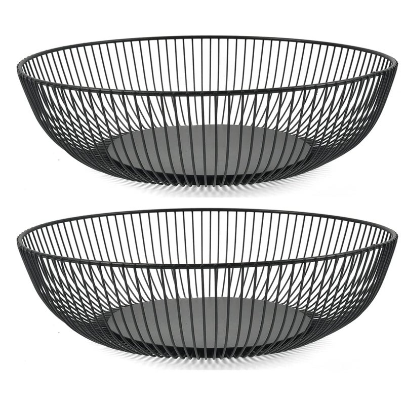 FOCCTS 2 PCS Black Wire Fruit Bowl Wire Fruit Basket Decorate Fruit Basket Bread Snack Vegetable Storage Basket