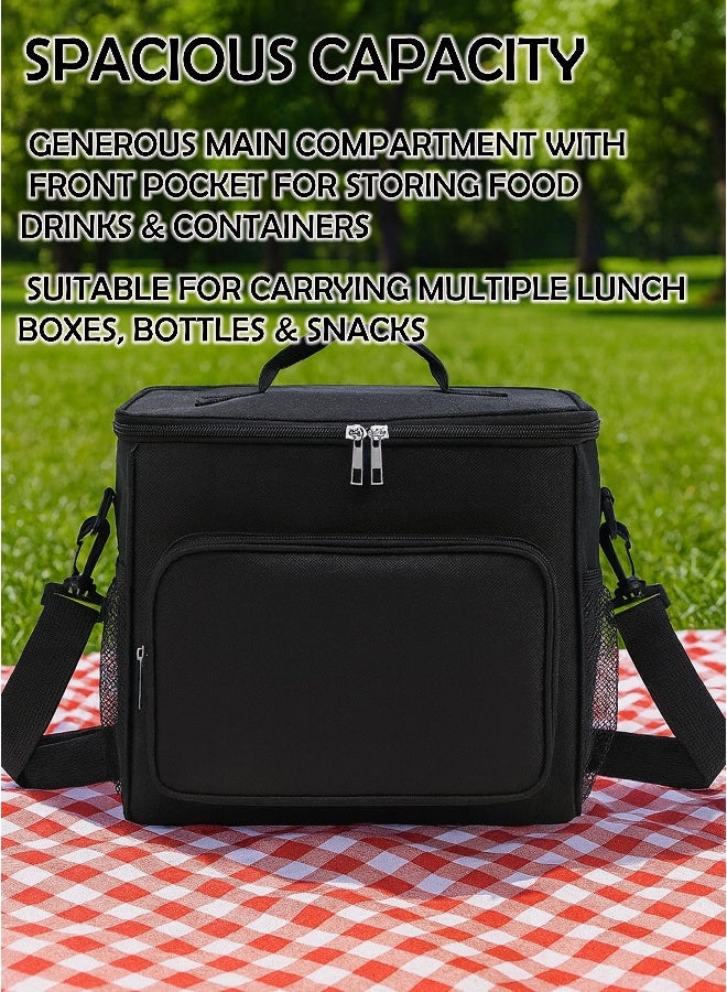Toshionics Insulated Lunch Box Bag -  with Shoulder Strap & Handle – Thermal Oxford Fabric – Main Compartment + Front Pocket + 2 Mesh Holders – Office, School, Travel – Size 26x15x25 cm – Approx. 9.5L Capacity - Image 3