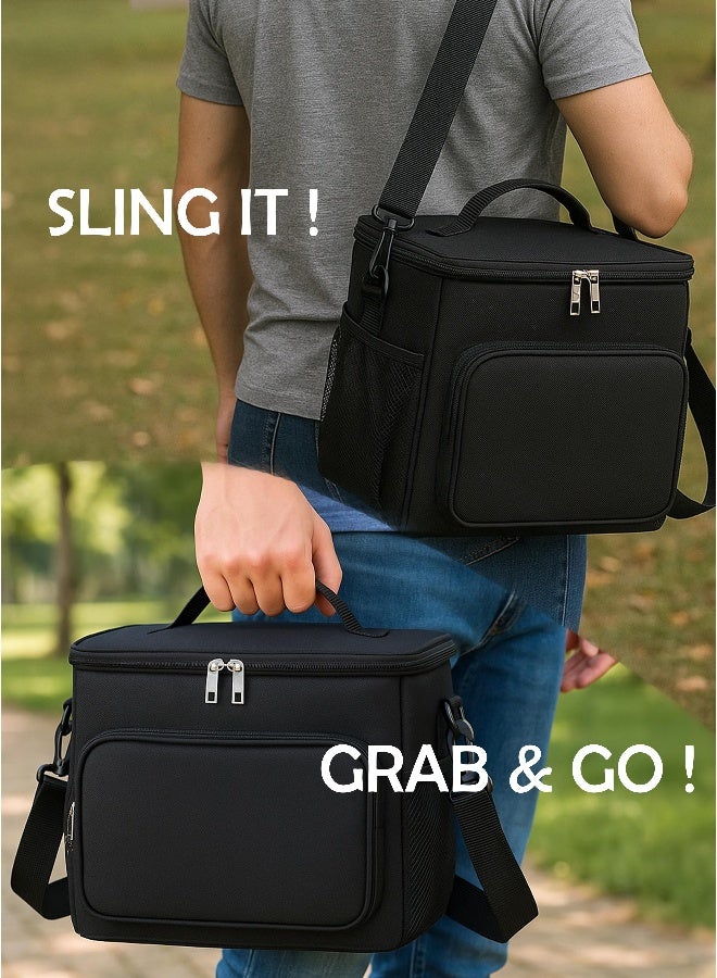 Toshionics Insulated Lunch Box Bag -  with Shoulder Strap & Handle – Thermal Oxford Fabric – Main Compartment + Front Pocket + 2 Mesh Holders – Office, School, Travel – Size 26x15x25 cm – Approx. 9.5L Capacity - Image 2