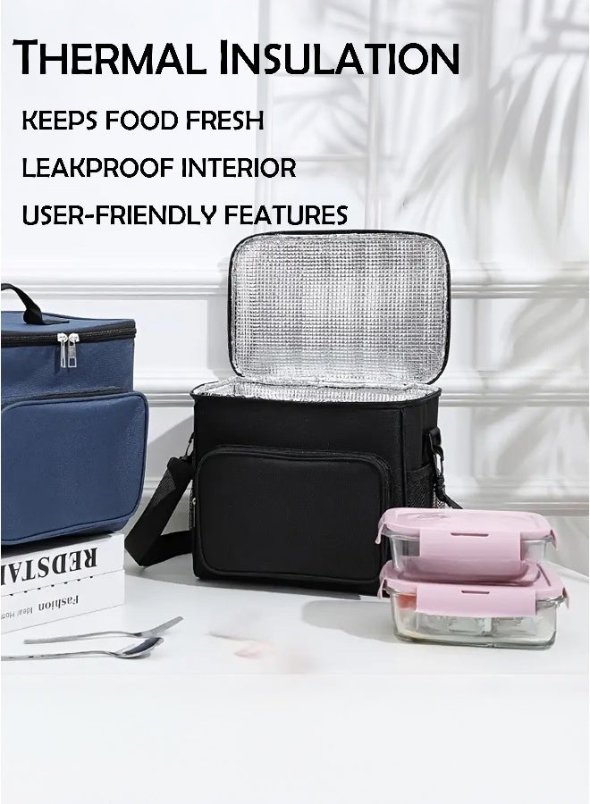 Toshionics Insulated Lunch Box Bag -  with Shoulder Strap & Handle – Thermal Oxford Fabric – Main Compartment + Front Pocket + 2 Mesh Holders – Office, School, Travel – Size 26x15x25 cm – Approx. 9.5L Capacity - Image 4