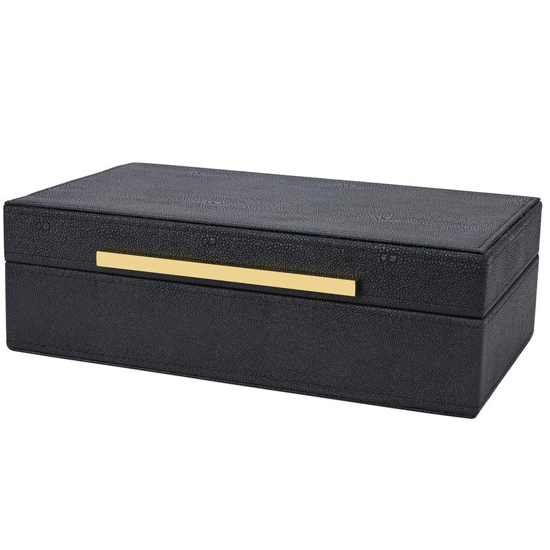 Xigexige Small Black Shagreen Box Faux Leather Decorative Box Keepsake And Memory Storage Decorative Boxes With Lids For Modern Home Decor Jewelry Box Organizer - Image 2