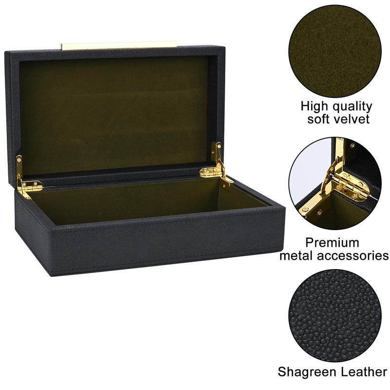 Xigexige Small Black Shagreen Box Faux Leather Decorative Box Keepsake And Memory Storage Decorative Boxes With Lids For Modern Home Decor Jewelry Box Organizer - Image 3