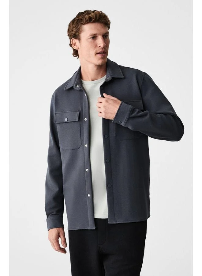 Grimelange MAZE Men's Special Textured Thick Fabric Pocket Snap Anthracite Jacket.