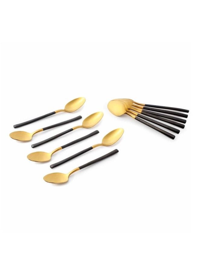 Life Smile 12pcs Cutlery Set, 18/10 Stainless Steel, Flatware Set, 12pcs Dinner Spoon, Shiny Gold Head & Black Handle, for Home Kitchen, Mirror Polished - Dishwasher Safe  - Image 1