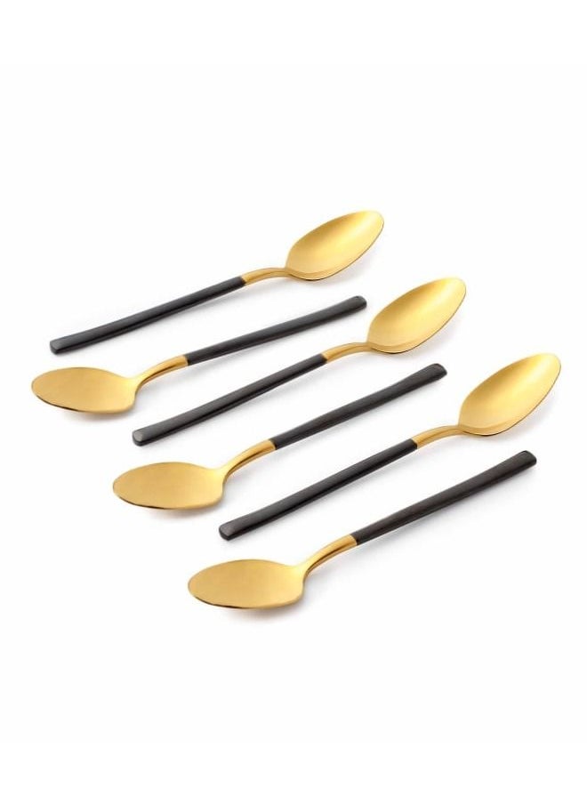Life Smile 12pcs Cutlery Set, 18/10 Stainless Steel, Flatware Set, 12pcs Dinner Spoon, Shiny Gold Head & Black Handle, for Home Kitchen, Mirror Polished - Dishwasher Safe  - Image 2