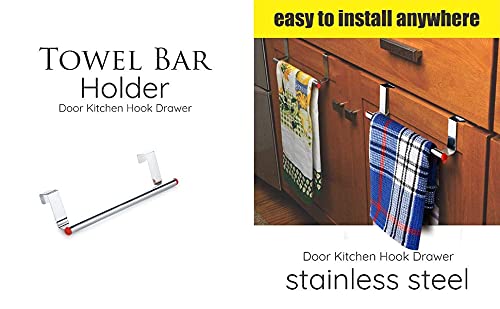 FowWelt Stainless Steel Over Cabinet Towel Bar Hanger Hook Adjustable Kitchen Drawer Storage Rack Cupboard Door Hanging Towel Holder - Image 4
