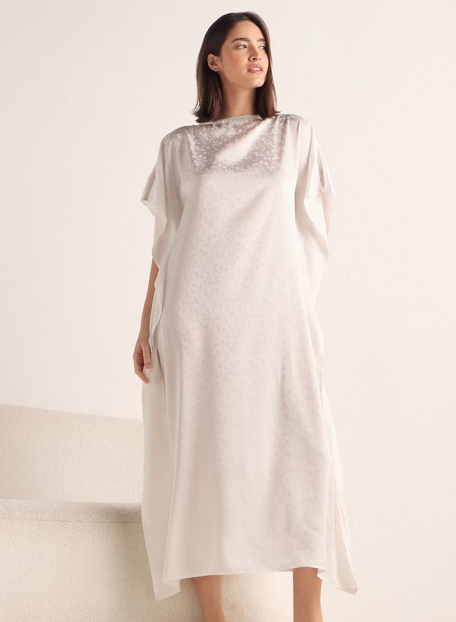 سبلاش فيڤ قميص نوم كفتان بنقوش ورقبة قارب - Image 2