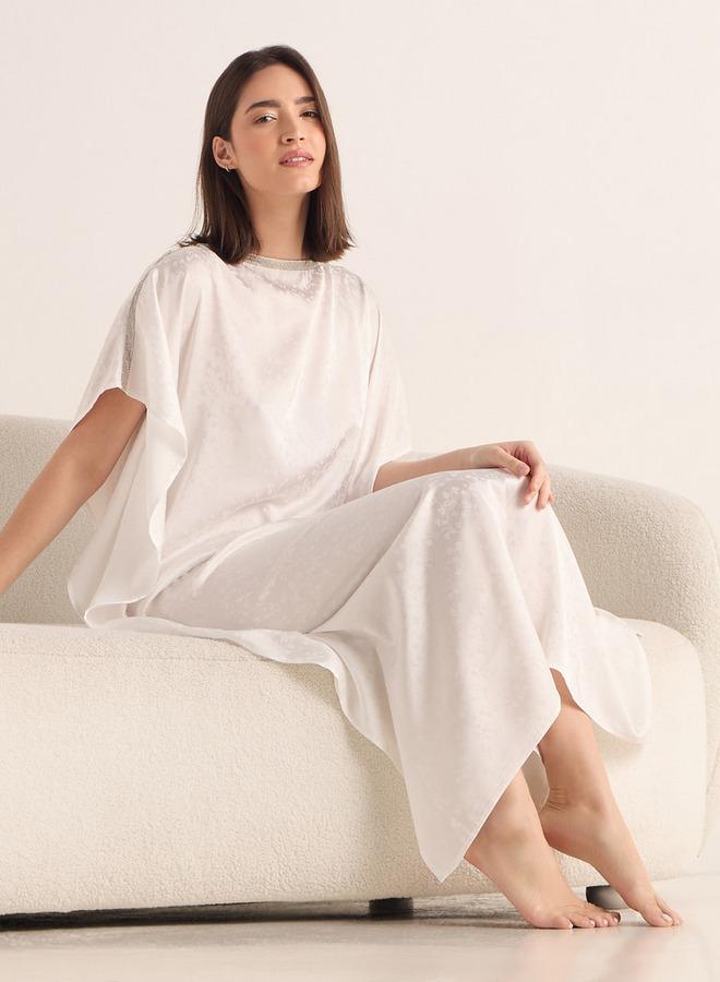 سبلاش فيڤ قميص نوم كفتان بنقوش ورقبة قارب - Image 1