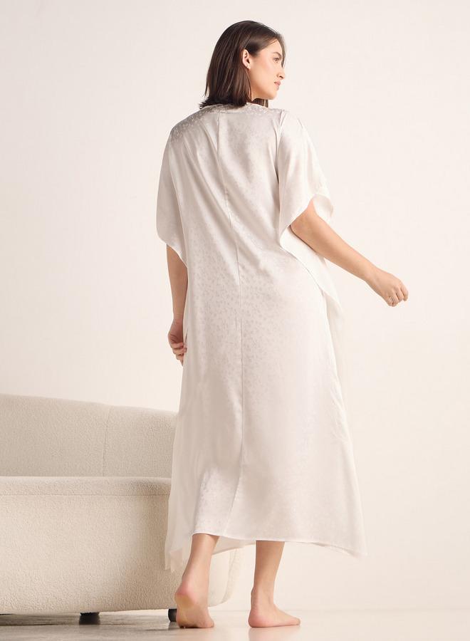 سبلاش فيڤ قميص نوم كفتان بنقوش ورقبة قارب - Image 3