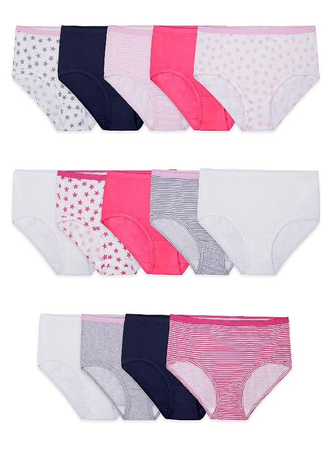 Fruit of the Loom Girls' Big Cotton Brief Underwear, 14 Pack - Fashion Assorted, 8, Brief - 14 Pack - Pink/Stars/Stripes - Image 5