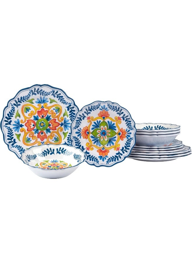 Certified International Flores Melamine 12 Pc Dinnerware Set Service for 4 - Image 1