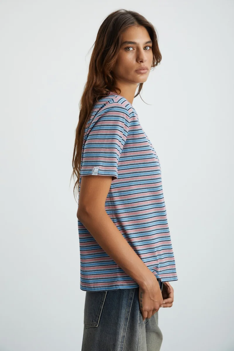 جريميلانج Elera Women's 100% Cotton Striped Round Neck Blue / Patterned T-Shirt