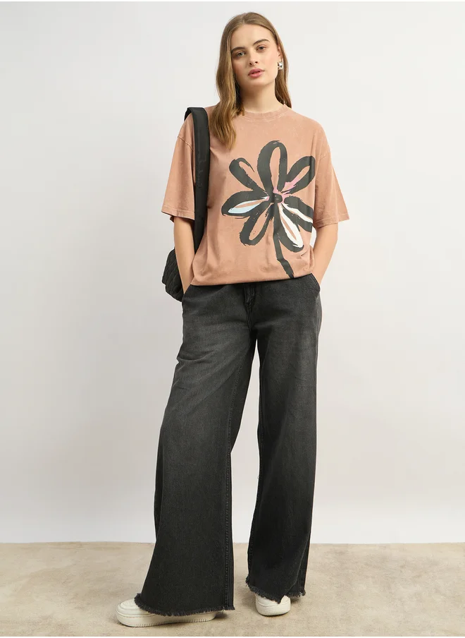 Styli Styli Graphic Print Round Neck Oversized T-Shirt