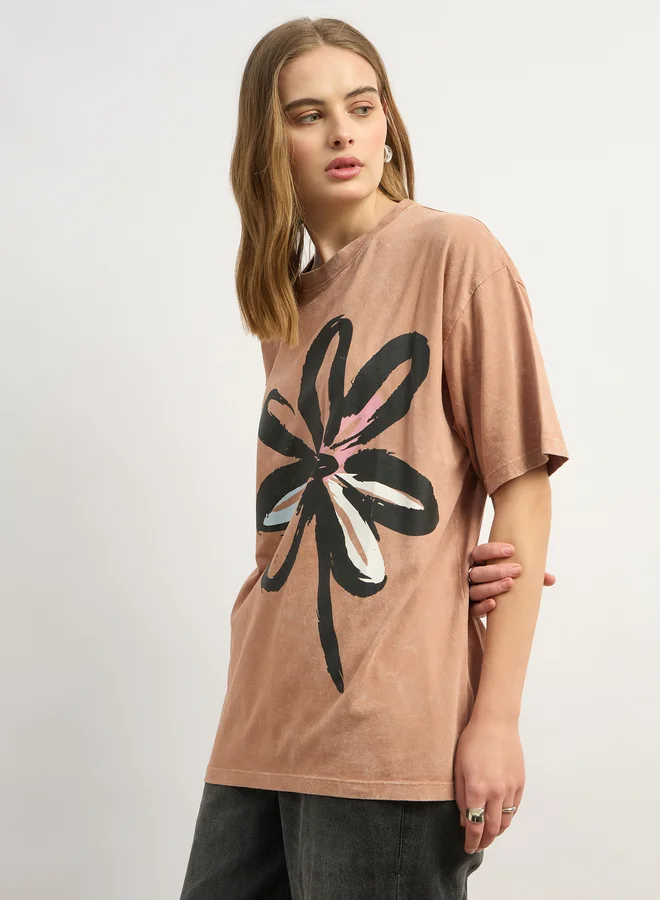 Styli Styli Graphic Print Round Neck Oversized T-Shirt