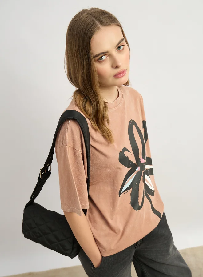 Styli Styli Graphic Print Round Neck Oversized T-Shirt