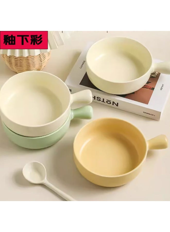 Canjiangjun Can General Handle Bowl With Handle Baking Bowl Rice Casserole Style Ramen Ceramic Salad Bowl 650ml - Image 4