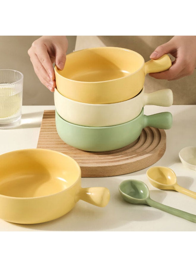 Canjiangjun Can General Handle Bowl With Handle Baking Bowl Rice Casserole Style Ramen Ceramic Salad Bowl 650ml - Image 2