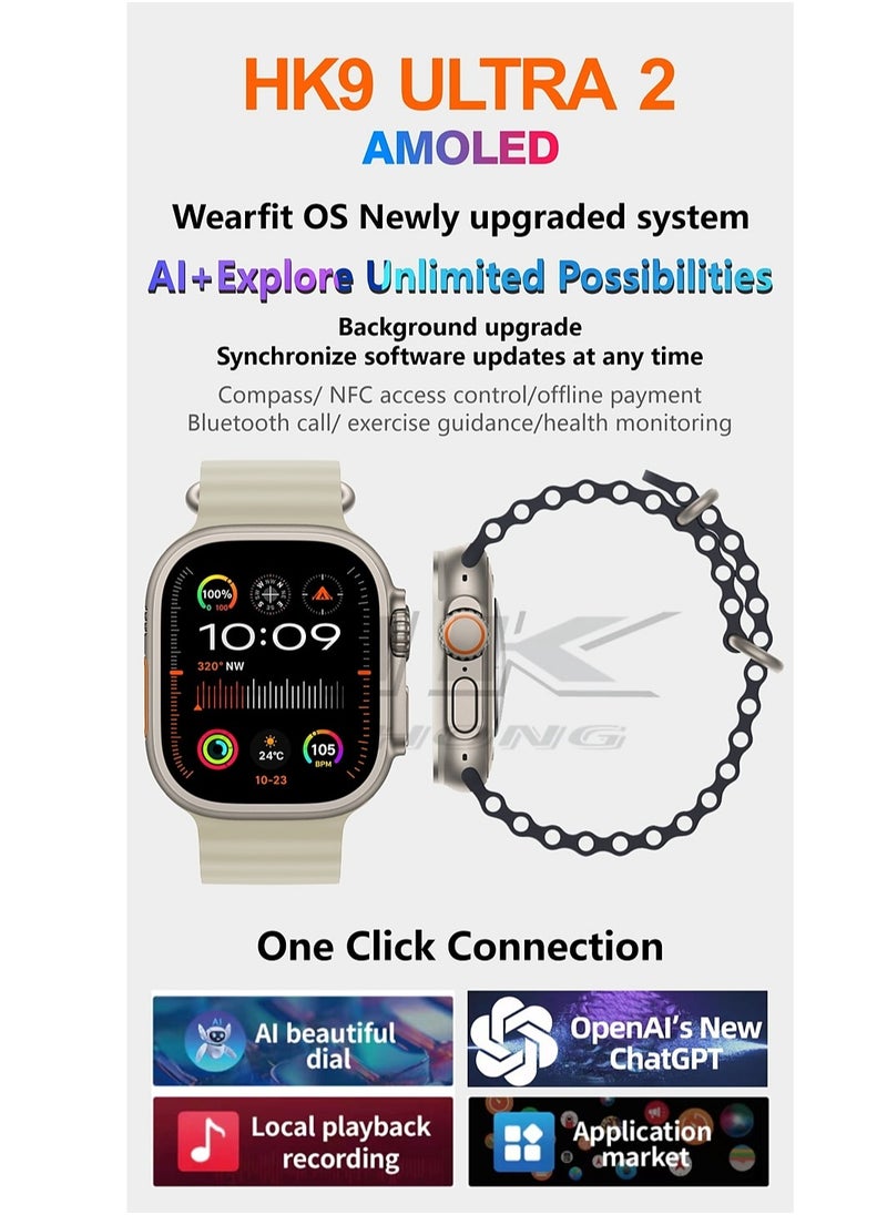 هونج كونج ساعة HK9 ULTRA 2 الذكية سلسلة 9 Wearfit Pro 49mm سوبر أموليد - مع حزامين (سيليكون وقماش) - (رمادي)  - Image 3
