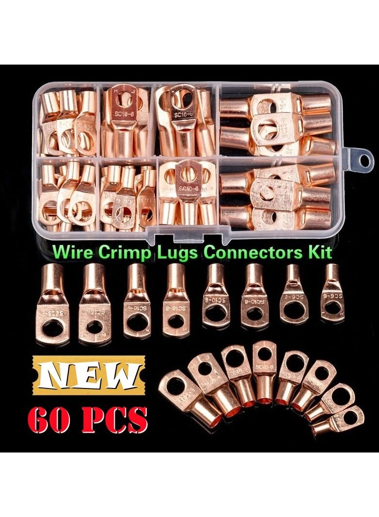 Generic 60PCS/Set Automotive Brass Ring Terminal Lug Connector Ring SC6 25 Copper Connector Bare Cable Voltage Terminal Connector Kit  - Image 1