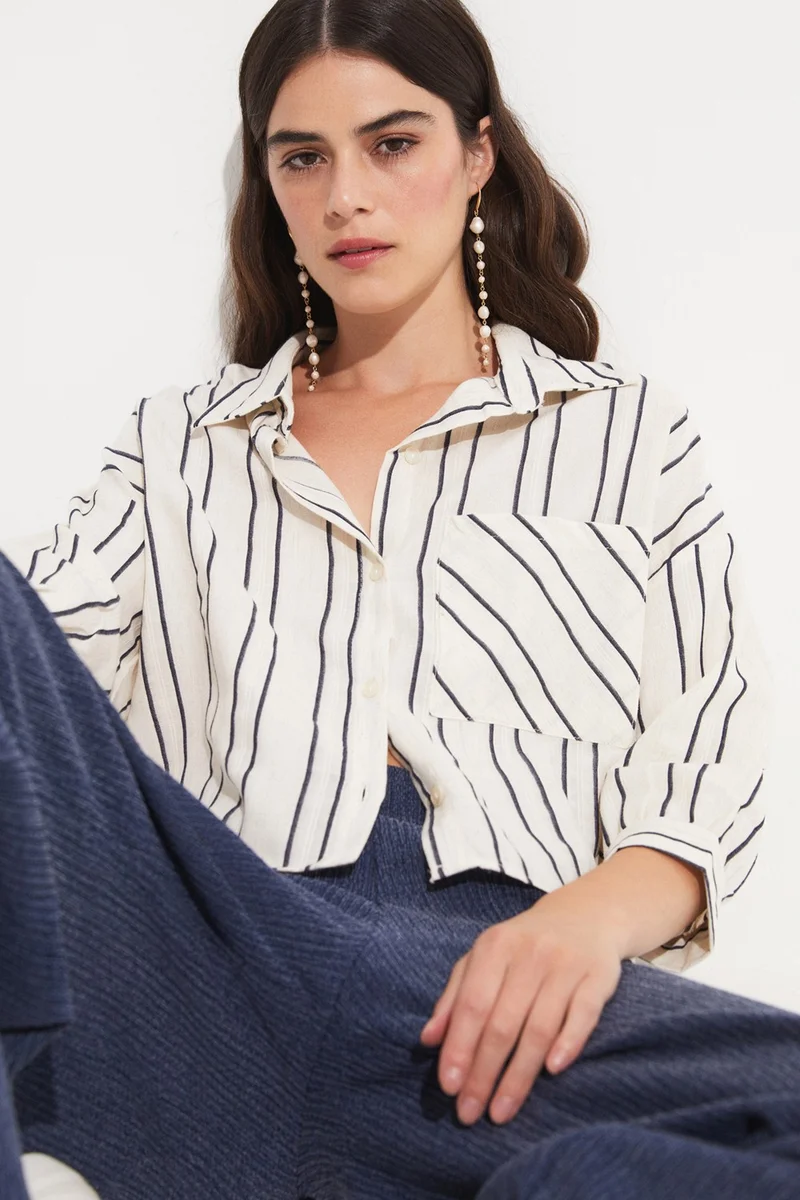 جون Women's Viscose Blend Striped Shirt