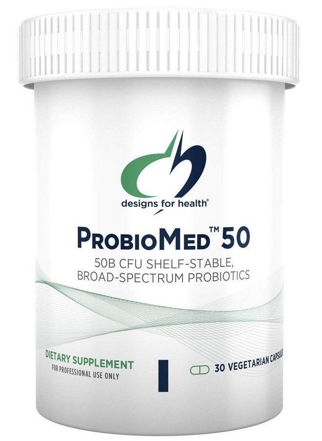 designs for health - Probiomed 50 Probiotics For Digestive Health 10 Strains With Lactobacillus Acidophilus Probiotic + Lactobacillus Rhamnosus Gut Health + Immune Support Supplement (30 Caps) - Image 1