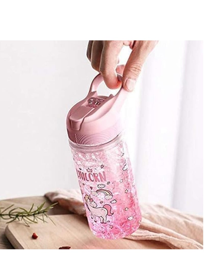 DIOTTI Water Bottles, Cute Girls Water Bottles for School, Girls Unicorn Water Bottle with Straw and Safety lock, 400ML/13.5oz Kids Water Bottles,Drinking Bottle for Boys and Girls Child, Indoor Outdoor (Pink) - Image 2