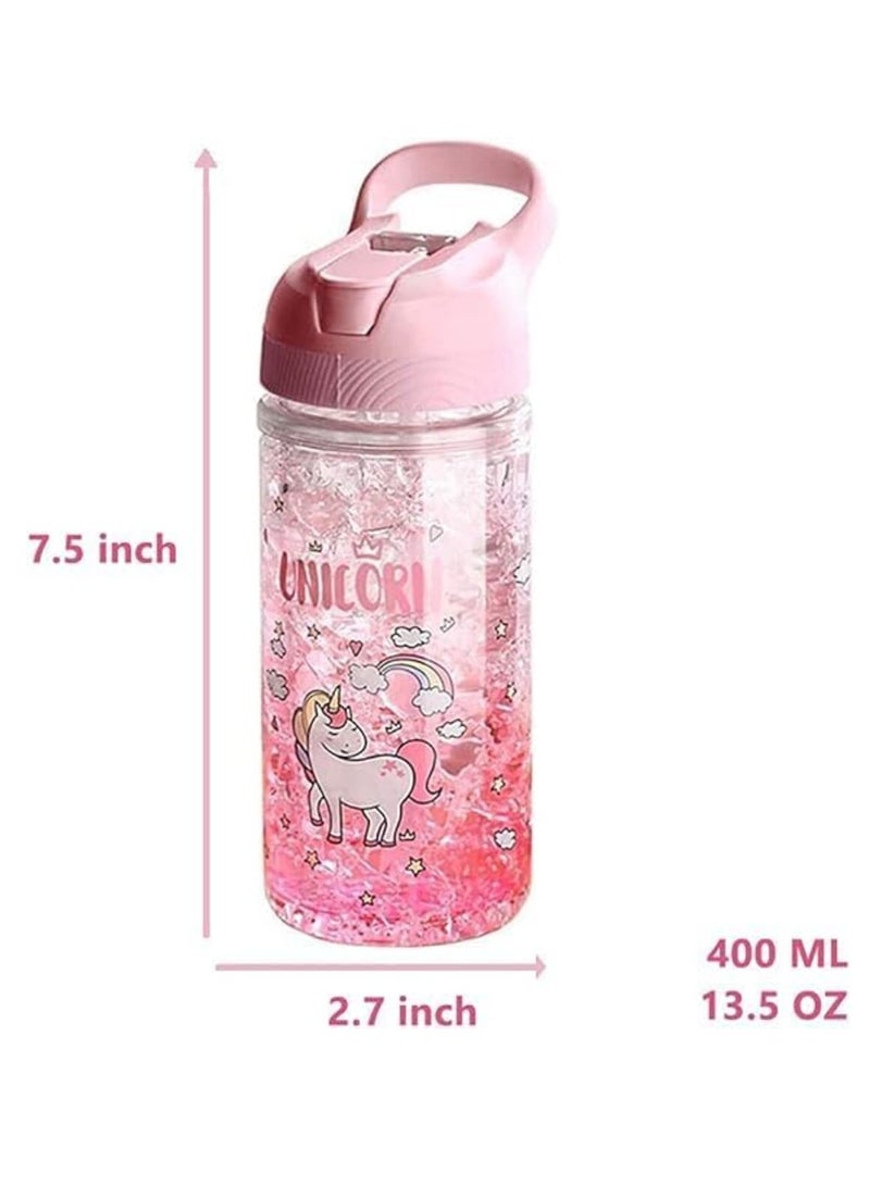 DIOTTI Water Bottles, Cute Girls Water Bottles for School, Girls Unicorn Water Bottle with Straw and Safety lock, 400ML/13.5oz Kids Water Bottles,Drinking Bottle for Boys and Girls Child, Indoor Outdoor (Pink) - Image 5
