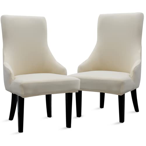 Liykimt Stretch Wingback Side Chair Slipcover-Accent Chair Cover Slipcover with Arm,Washable Upholstered Arm Dining Chair with Nailed Trim Protector for Dining Living Room Set of 2,Beige - Image 1