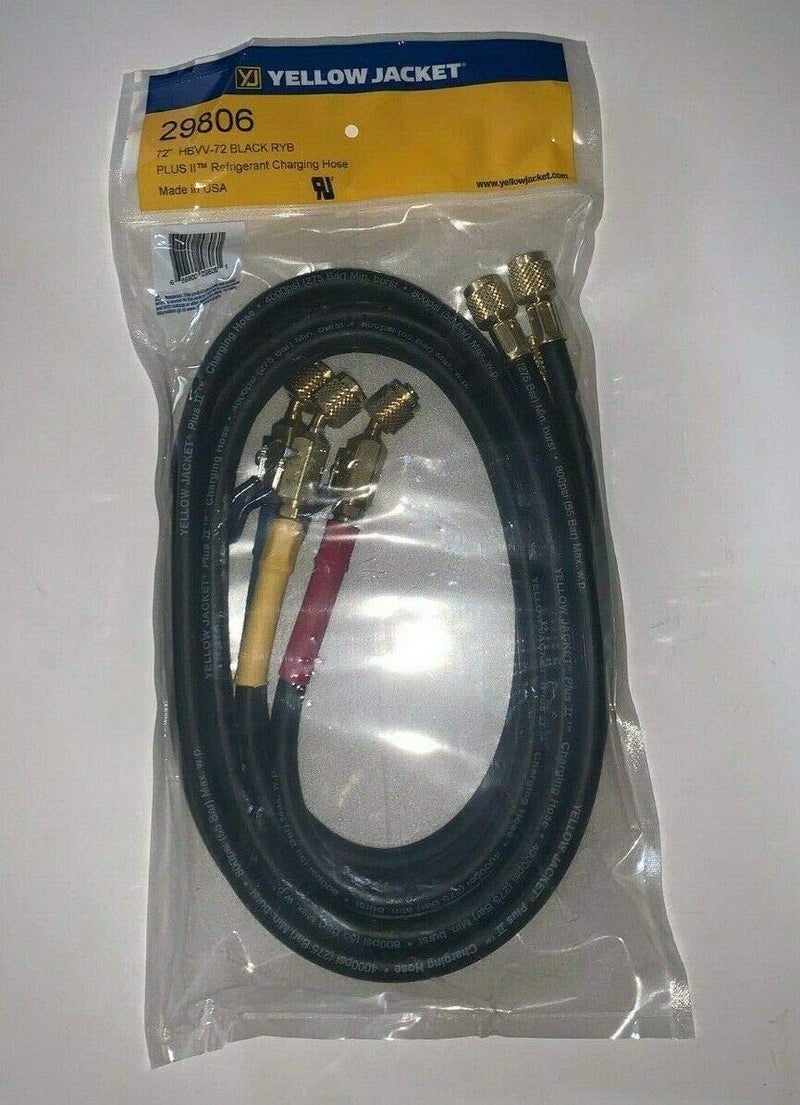 Yellow Jacket جاكيت أصفر 29806 أسود 3 عبوات من خرطوم بقطر 1/4 بوصة (RYB) مع صمام نهاية مدمج بطول 72" - Image 4